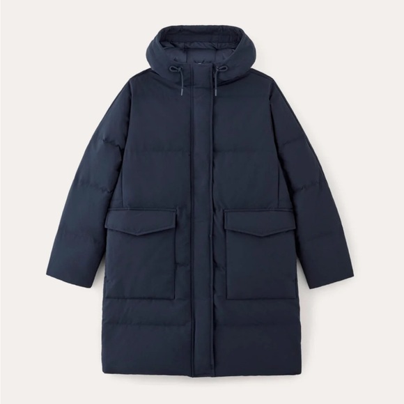 Everlane Down Long Puffer Parka Renew winter coat Navy EUC - Picture 1 of 6